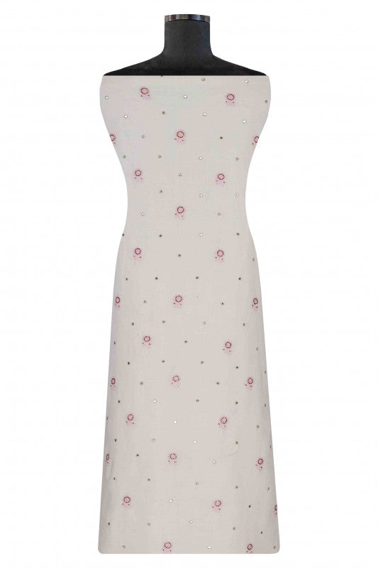 Ada Hand Embroidered Cream Cotton Chikan Unstitched Kurta Piece-A176684