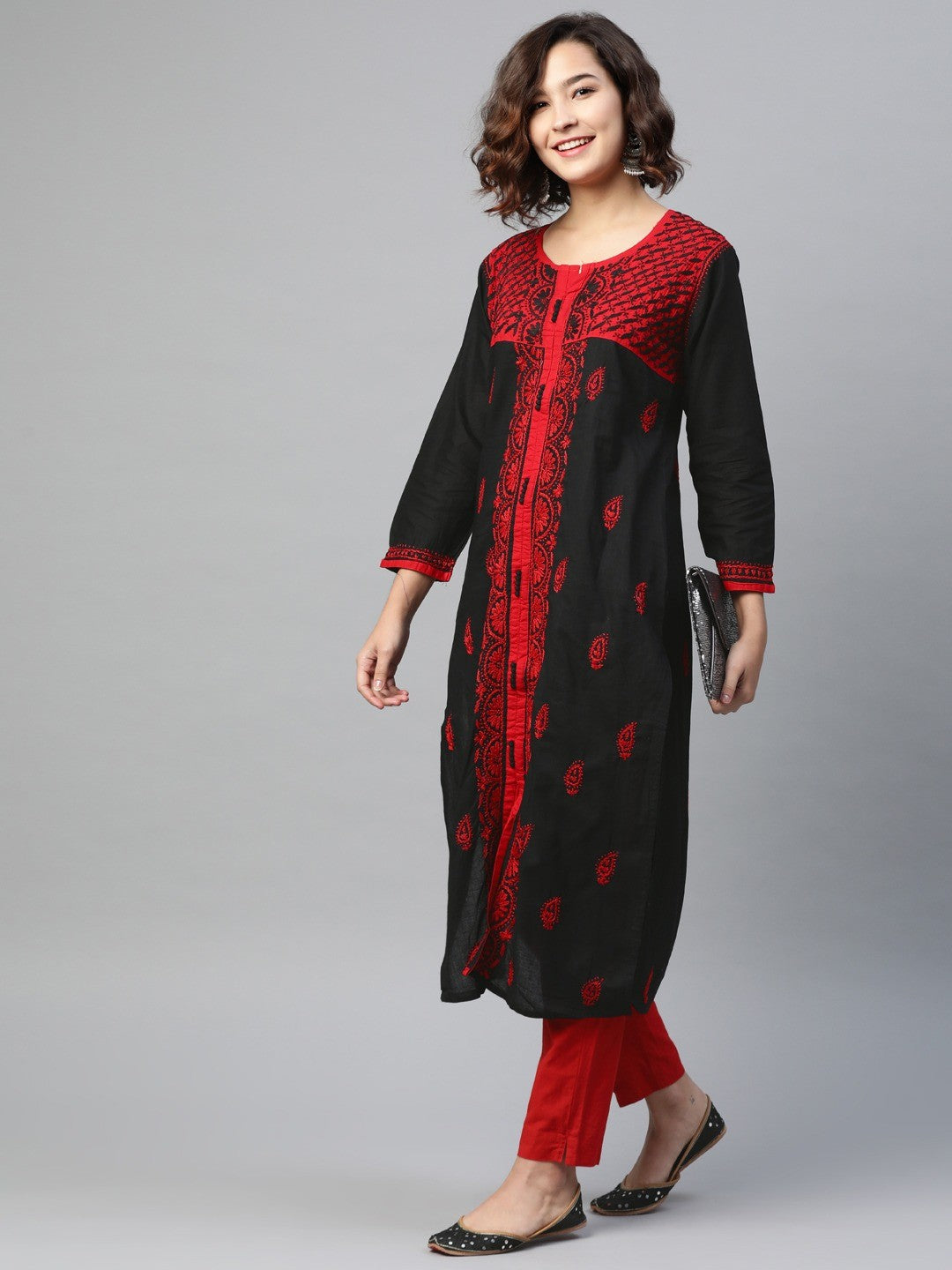 Ada Hand Embroidered Black Cotton Lucknowi Chikankari straight Kurta A151605