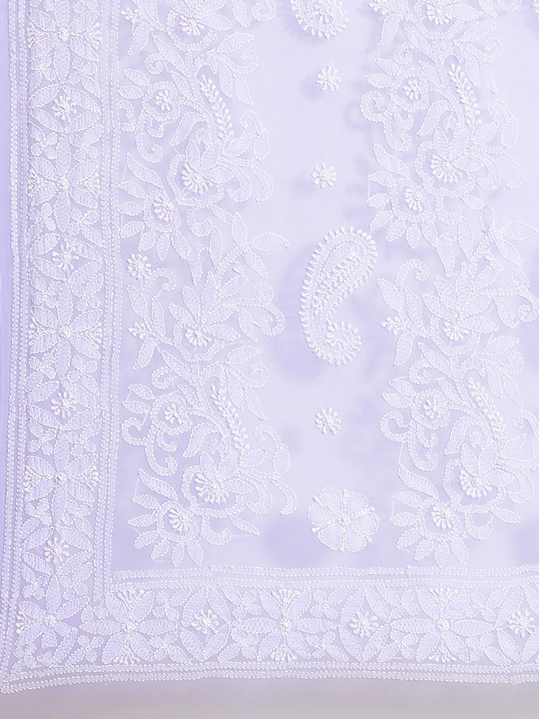 Ada Hand Embroidered Lavender Georgette Lucknow Chikan Saree With Blouse- A311239