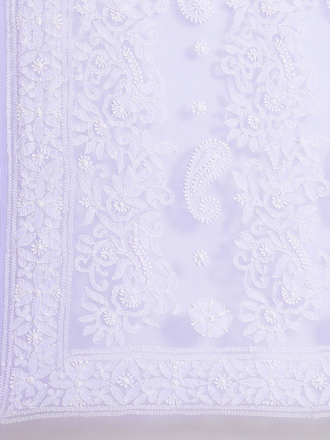 Ada Hand Embroidered Lavender Georgette Lucknow Chikan Saree With Blouse- A311239
