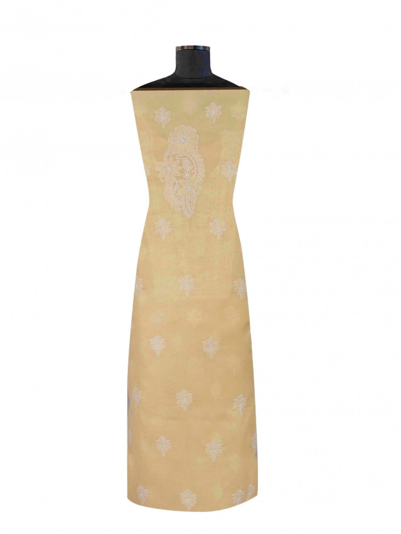 Ada Hand Embroidered Dark Fawn Cotton Lucknowi Chikankari Unstitched Suit Piece 01A193610