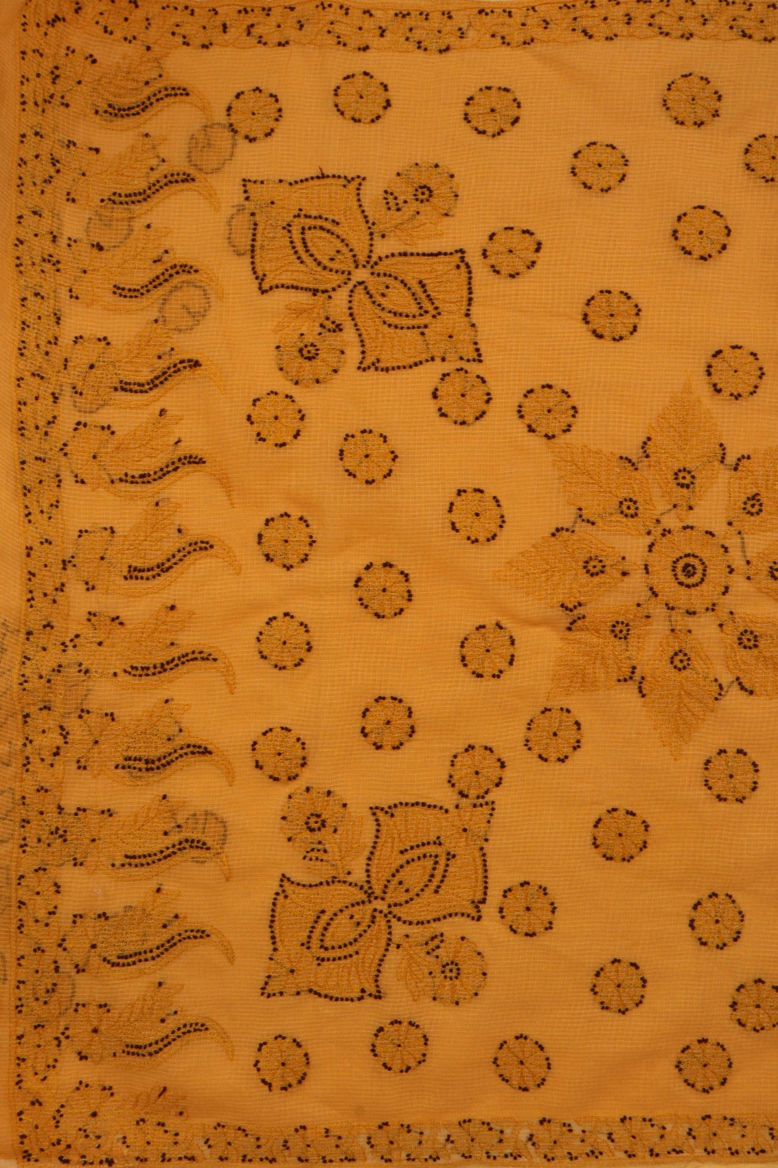 Ada Hand Embroidered Mustard Kota Lucknowi Chikankari Saree With Blouse A606778