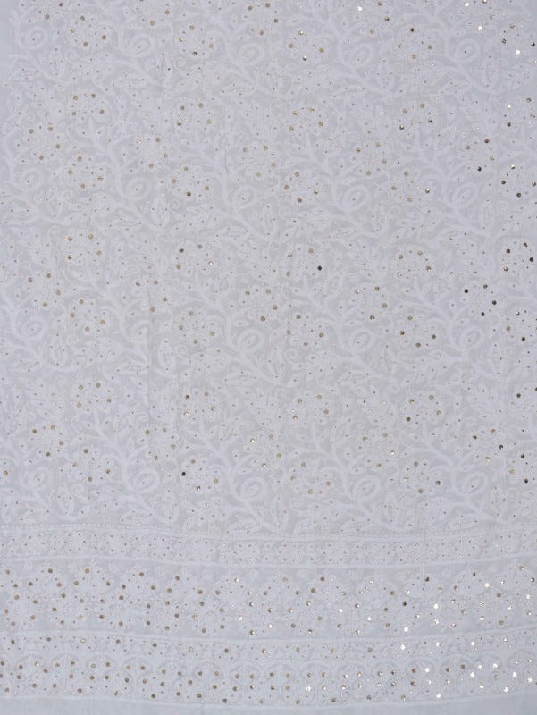 Ada Hand Embroidered White Georgette Lucknowi Chikankari Unstitched Kurta Dupatta Set with Muqaish Work  01A227531