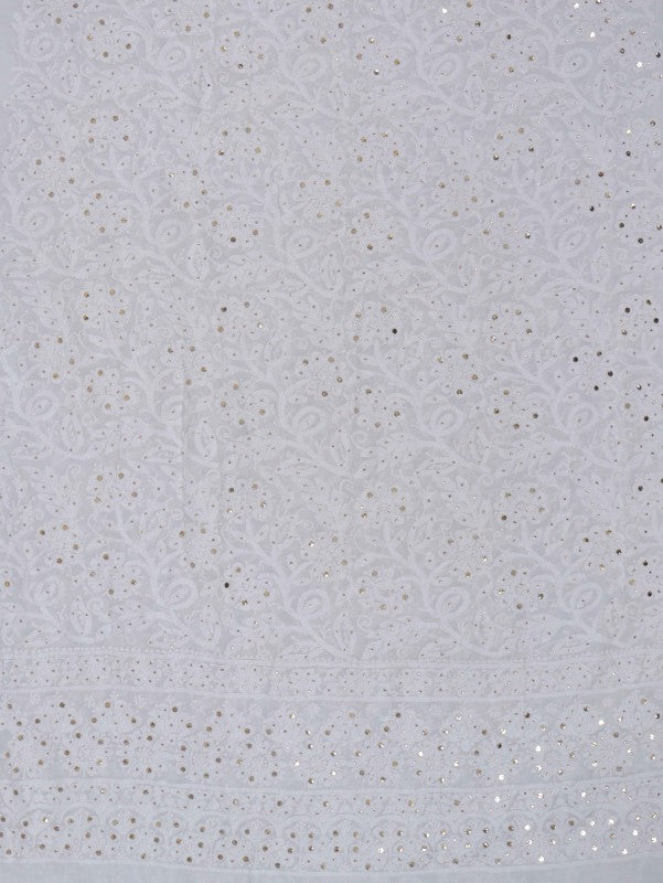 Ada Hand Embroidered White Georgette Lucknowi Chikankari Unstitched Kurta Dupatta Set with Muqaish Work  01A227531