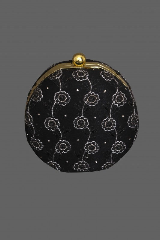 Ada Hand Embroidered Black Pure Georgette Lucknow Chikankari Clutch With Muqaish Work-A606026