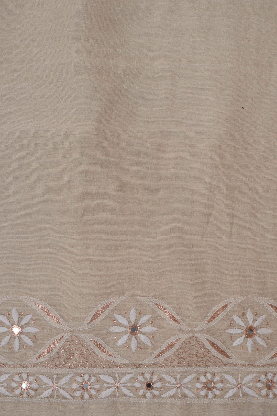 Ada Hand Embroidered Natural Light Fawn Tissue Lucknowi Chikankari Unstitched Suit Piece With Zari Work 01A42153