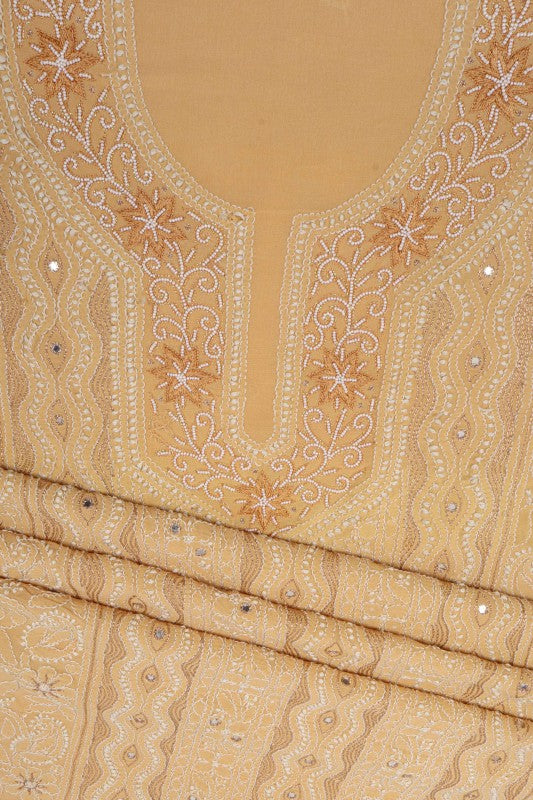 Ada Hand Embroidered Fawn Georgette Lucknowi Chikan Unstitched Kurta Piece With Pearl Work A511714
