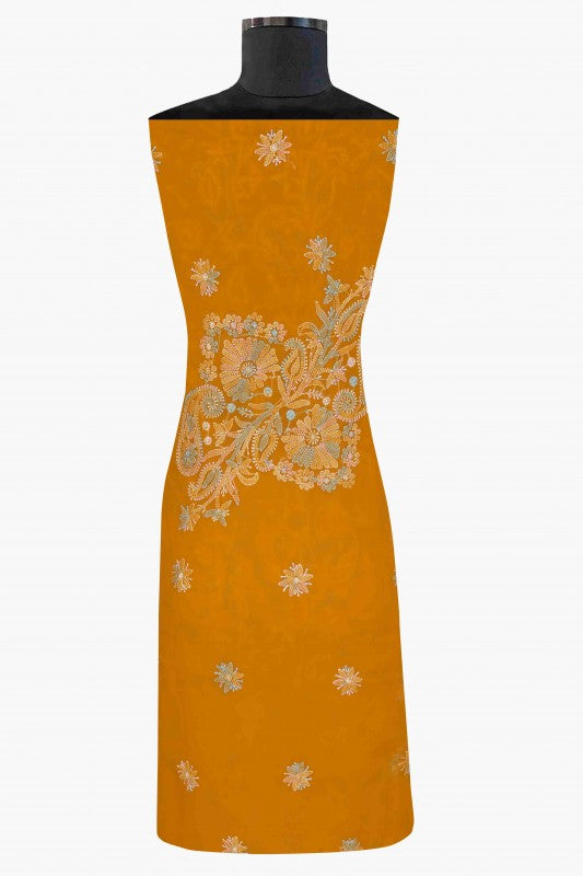 Ada Hand Embroidered Mustard Georgette Lucknowi Chikan Unstitched Suit Piece A211173