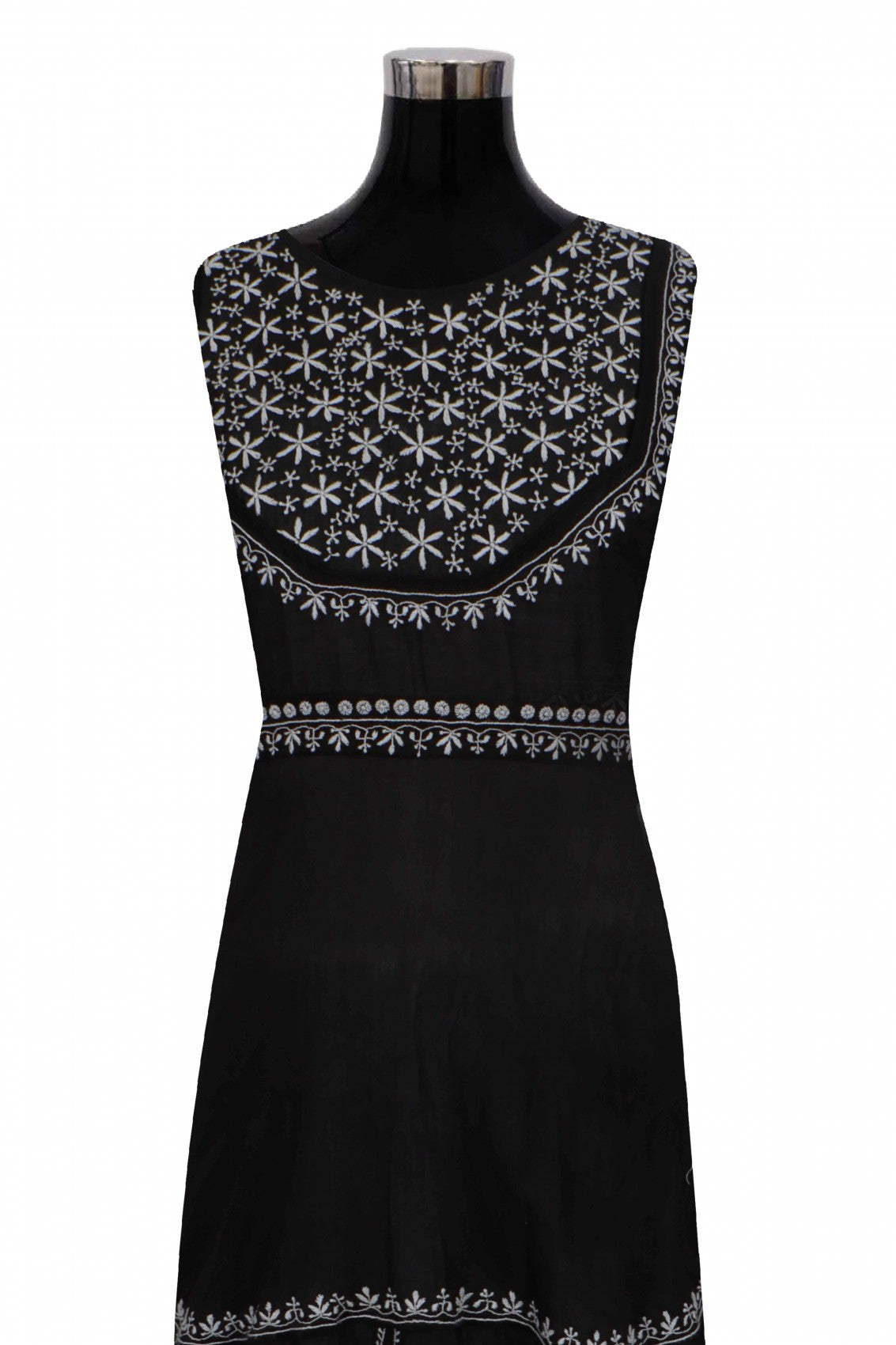 Ada Hand Embroidered Black Chanderi Lucknowi Chikankari Semi-Stitched Anarkali Kurta Dupatta Set 01A216284