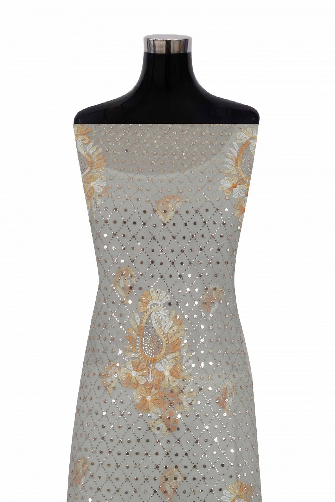 Ada Hand Embroidered Grey Georgette Lucknowi Chikankari Unstitched Suit Piece With Muqaish Work 01A211559