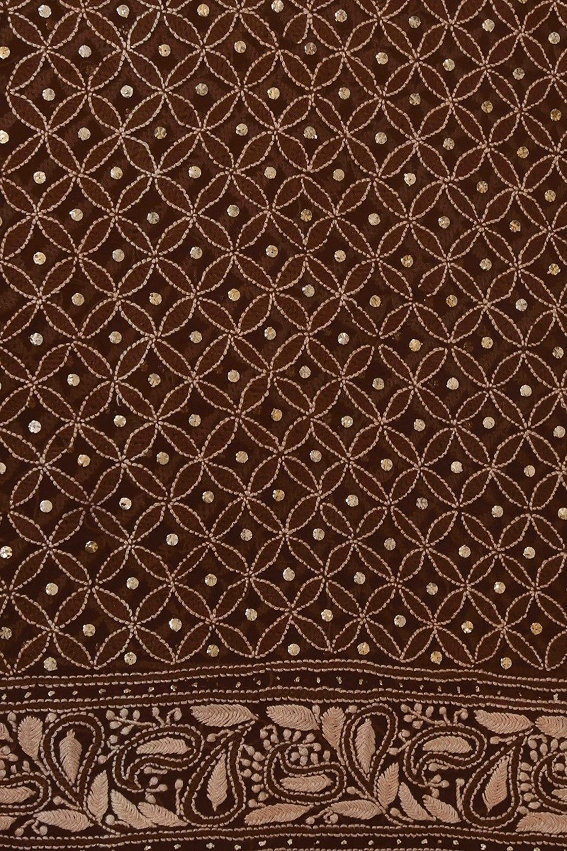 Ada Hand Embroidered Dark Brown Pure Georgette Lucknowi Chikankari Dupatta With Muqaish Work A430703