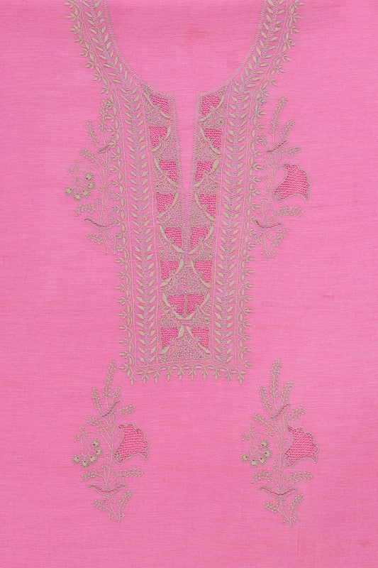 Ada Hand Embroidered Pink Chanderi Lucknowi Chikan Unstitched Suit Piece A549388