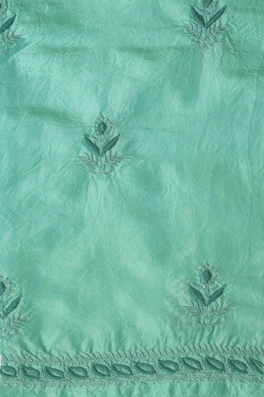 Ada Hand Embroidered Sea Green Silk Lucknowi Chikan Semi-Stitched Kurta Piece A608627