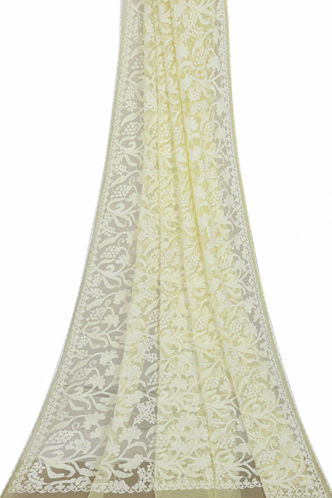 Ada Hand Embroidered Lemon Net Lucknowi Chikankari Dupatta A567878