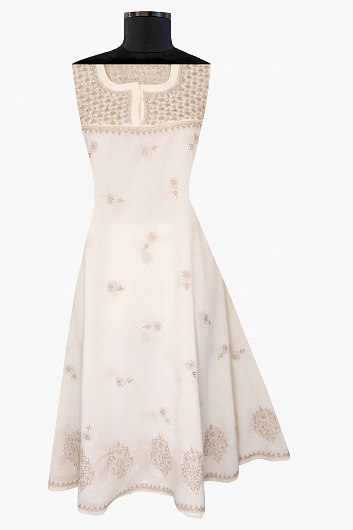 Ada Hand Embroidered Cream Chanderi Lucknowi Chikankari Semi-stitched Kurta Dupatta Set With Muqaish Work A623442