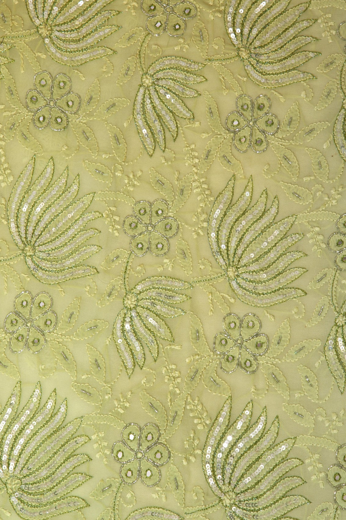 Ada Hand Embroidered Lime Green & Tea Green Ombre Shade Georgette Lucknowi Chikankari Unstitched Kurta Dupatta Set With Cutdana Work 01A255320