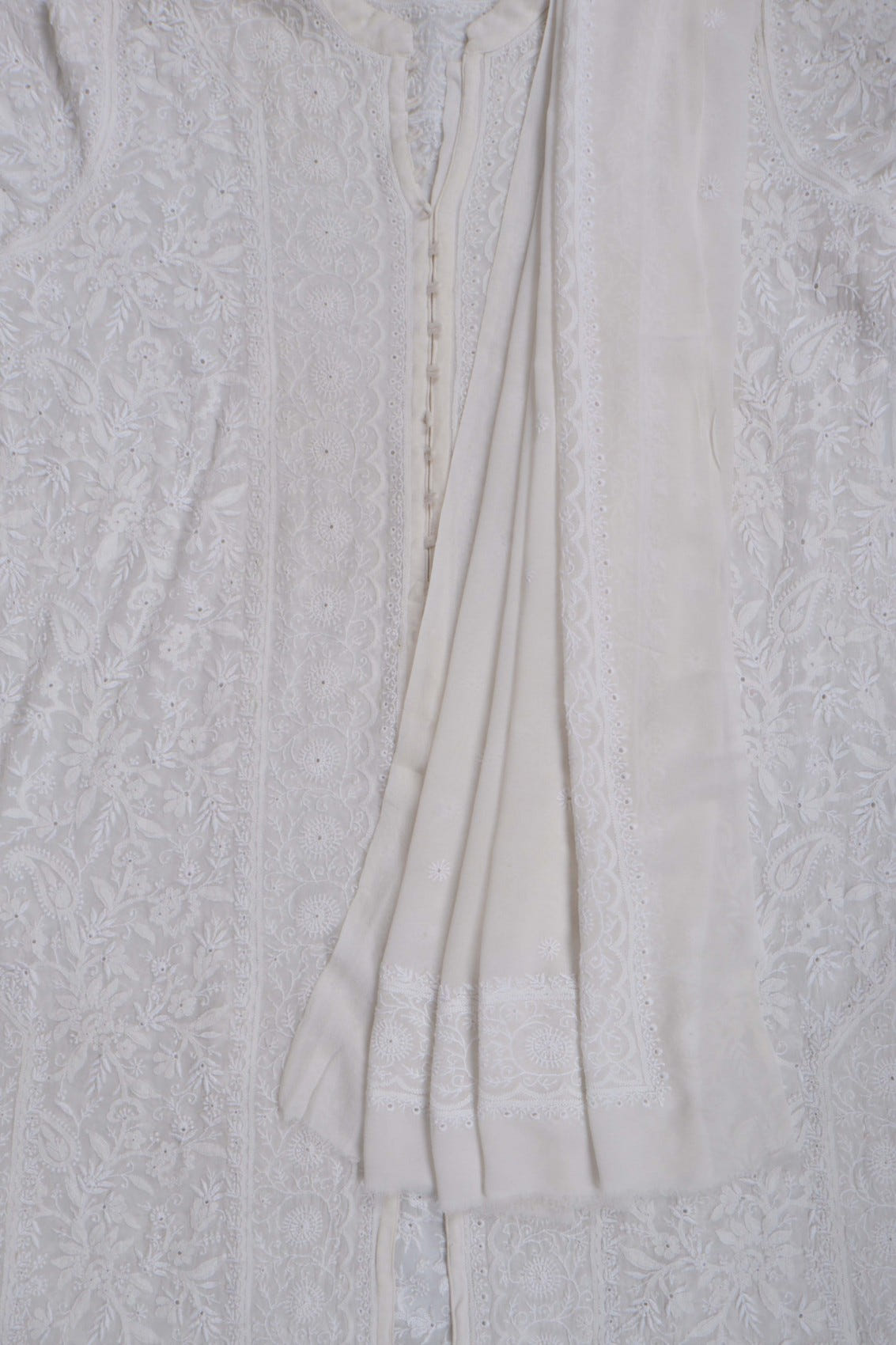 Ada Hand Embroidered Off White Pure Georgette Lucknowi Chikankari Semi stitched Kurta Dupatta Set A484754