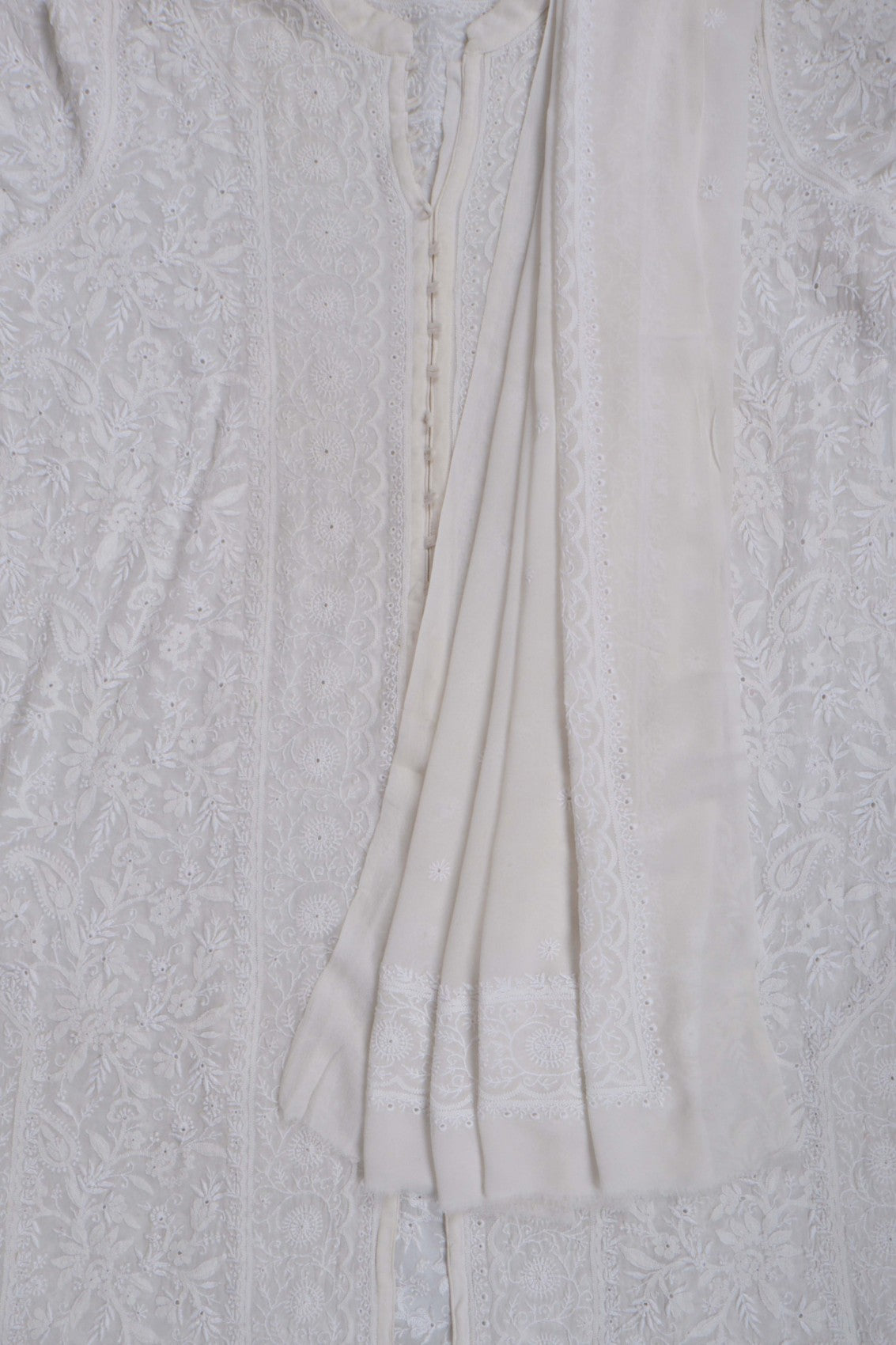 Ada Hand Embroidered Off White Pure Georgette Lucknowi Chikankari Semi stitched Kurta Dupatta Set A484754