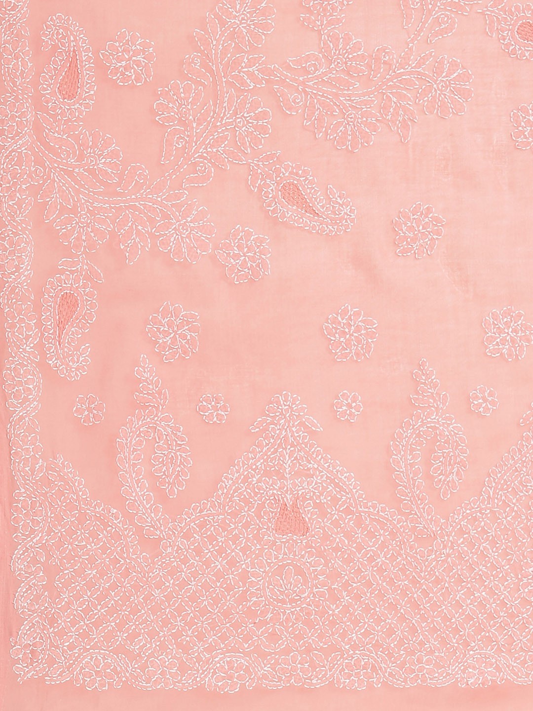 Ada Hand Embroidered Peach Cotton Lucknow Chikan Saree With Blouse- A311146