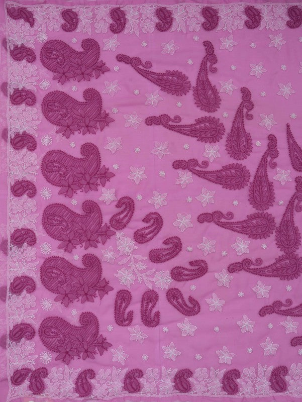 Ada Hand Embroidered Orchid Purple Georgette Lucknowi Chikankari Saree With Blouse A406466