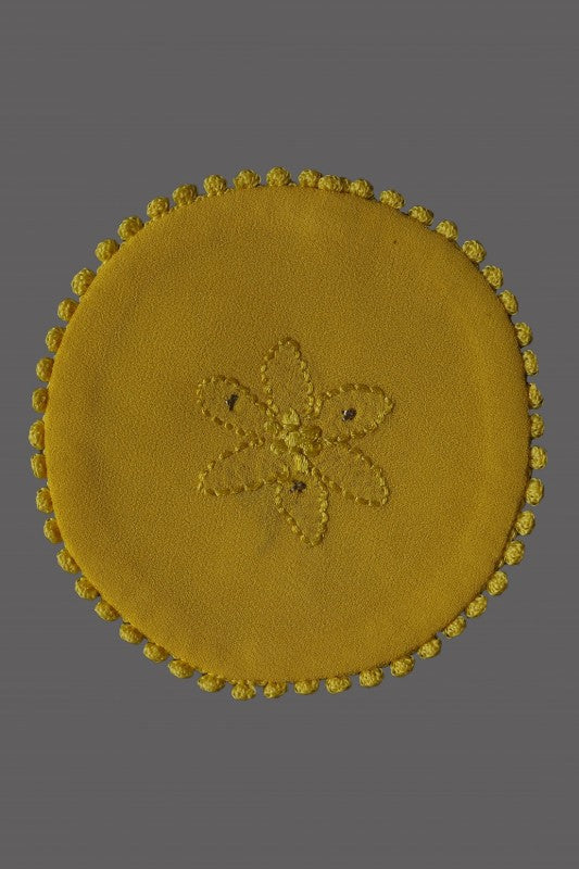 Ada Hand Embroidered Yellow Georgette Lucknowi Chikankari Table Coaster With Muqaish Work- A604167