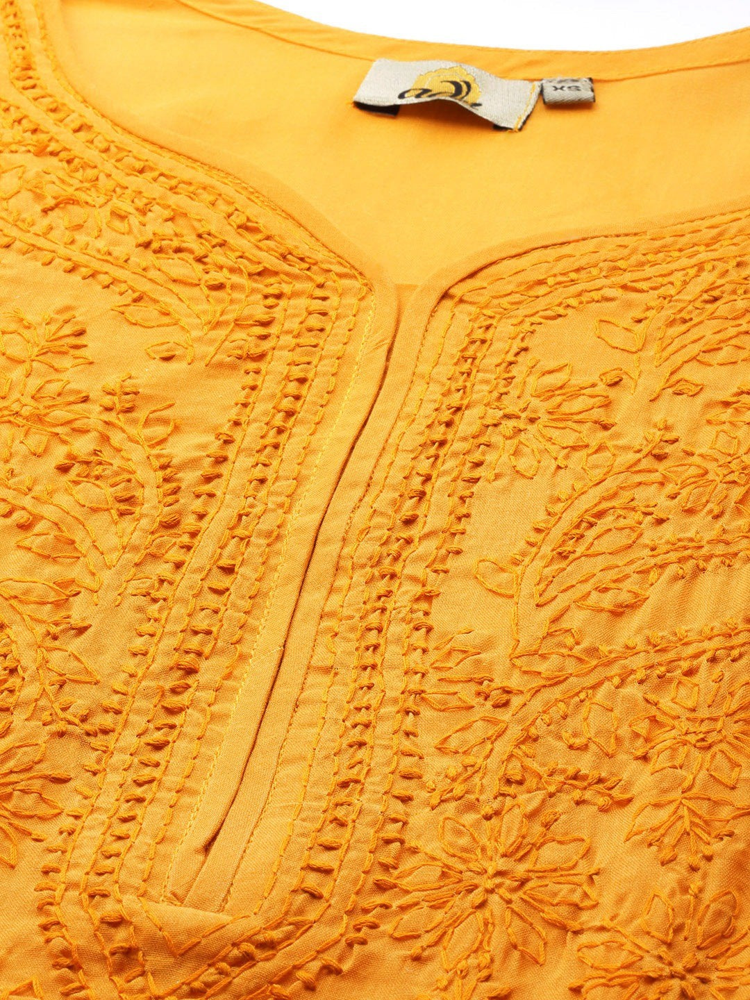 Ada Hand Embroidered Mustard Cotton Lucknowi Chikankari Straight Kurta A231359