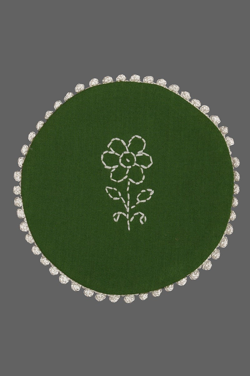 Ada Hand Embroidered Green Cotton Lucknowi Chikankari Table Coaster A611651