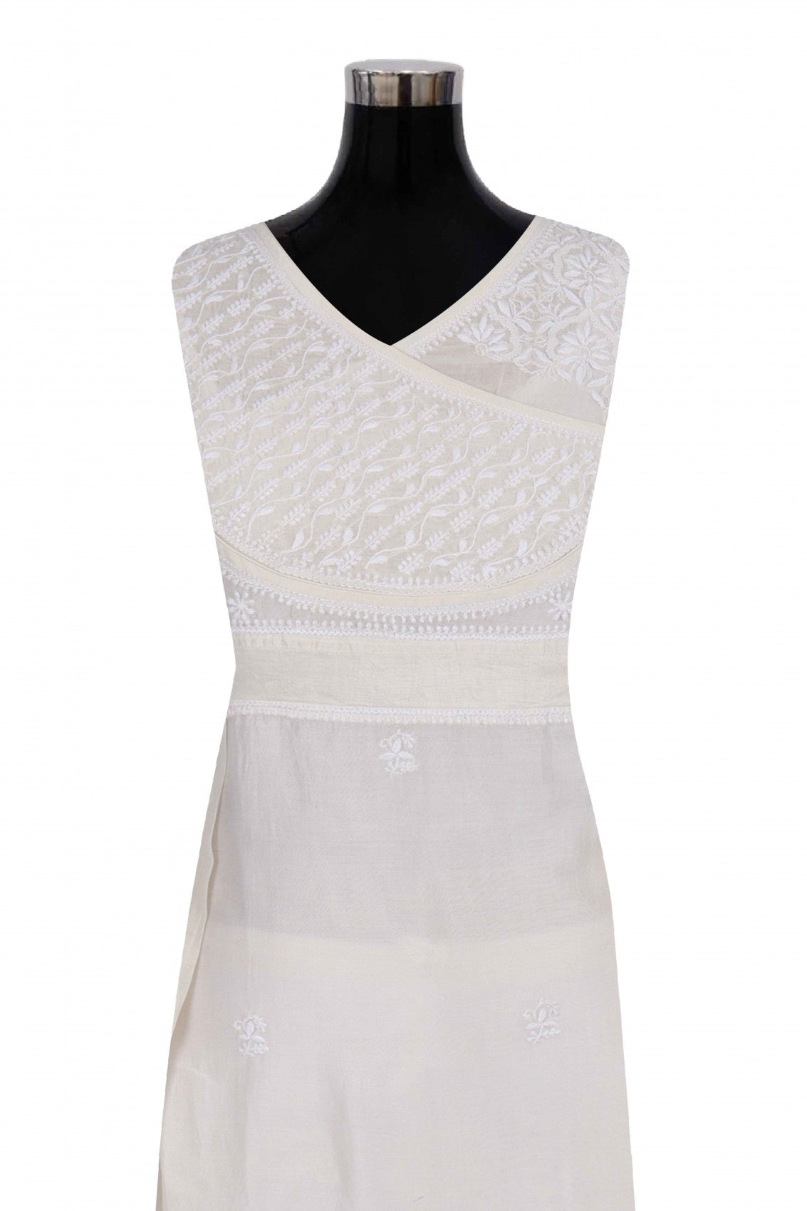 Ada Hand Embroidered White Chanderi Lucknowi Chikankari Semi-stitched Kurta Dupatta Set 01A240784