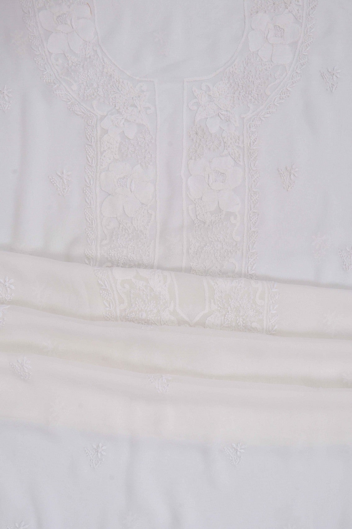 Ada Hand Embroidered White Pure Georgette Lucknowi Chikankari Unstitched Kurta Piece A114900