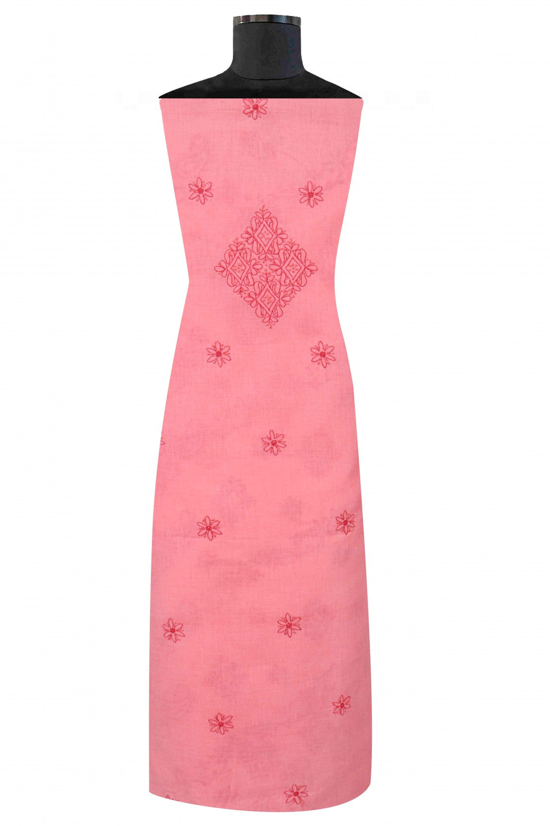 Ada Hand Embroidered Punch Pink Cotton Lucknowi Chikankari Unstitched Suit Piece 01A178593