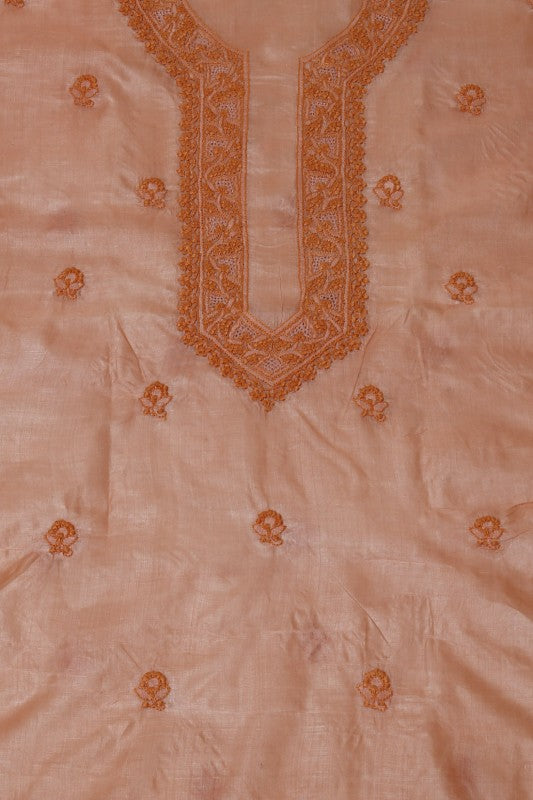 Ada Hand Embroidered Peach Tusser Silk Lucknow Chikankari Men's Kurta Piece-A525206