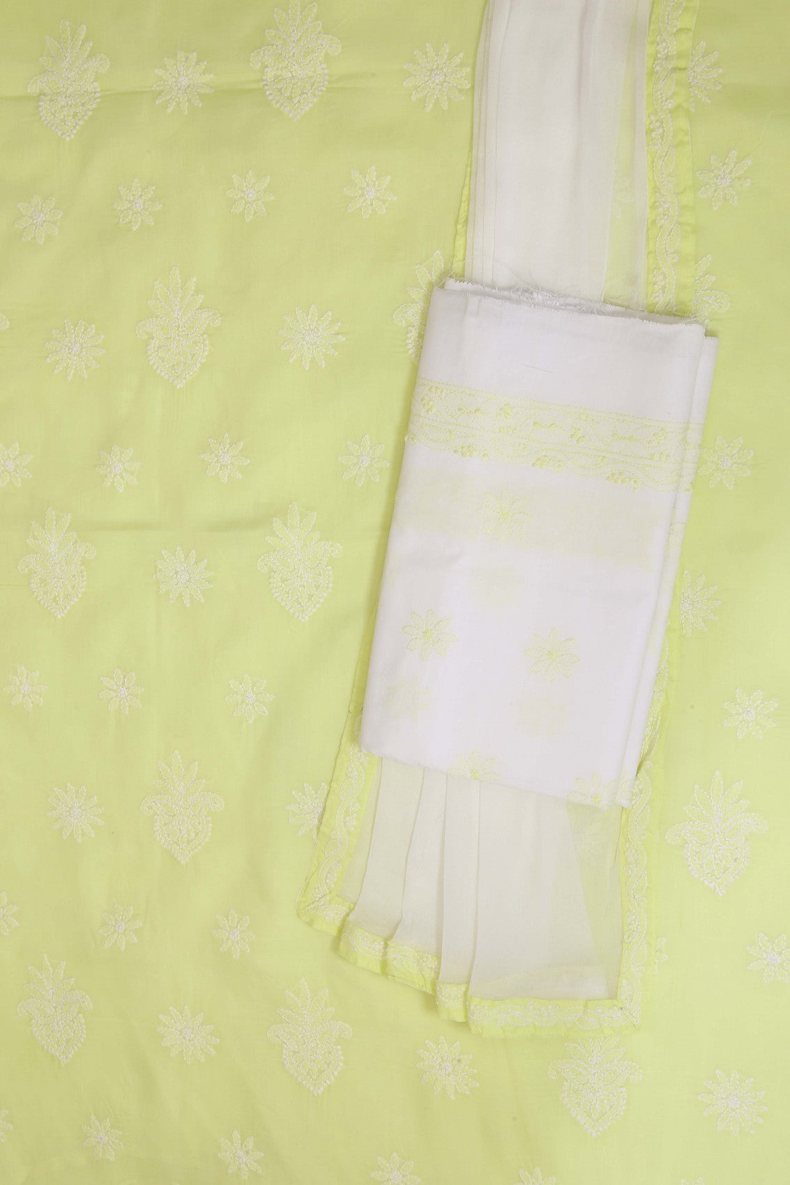 Ada Hand Embroidered Lemon Cotton Lucknowi Chikankari Unstitched Suit Piece A211209