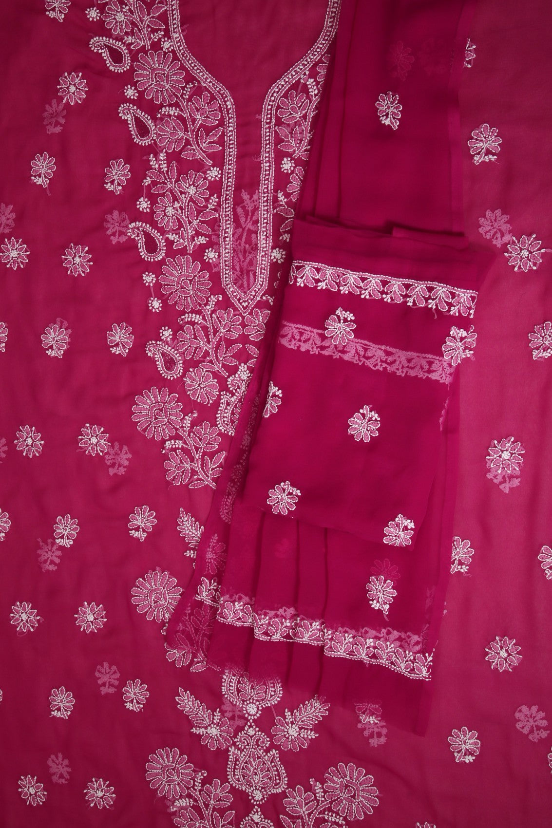 Ada Hand Embroidered Magenta Georgette Lucknowi Chikankari Unstitched Suit Piece A211245