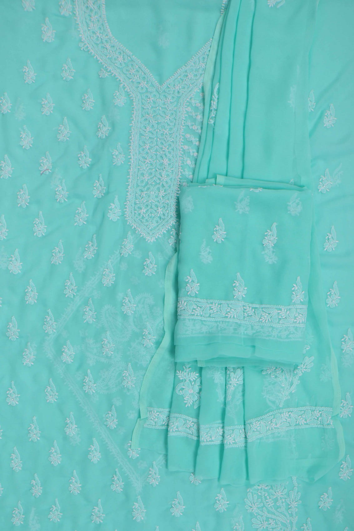 Ada Hand Embroidered Sea Green Georgette Lucknowi Chikankari Unstitched Suit Piece A615333