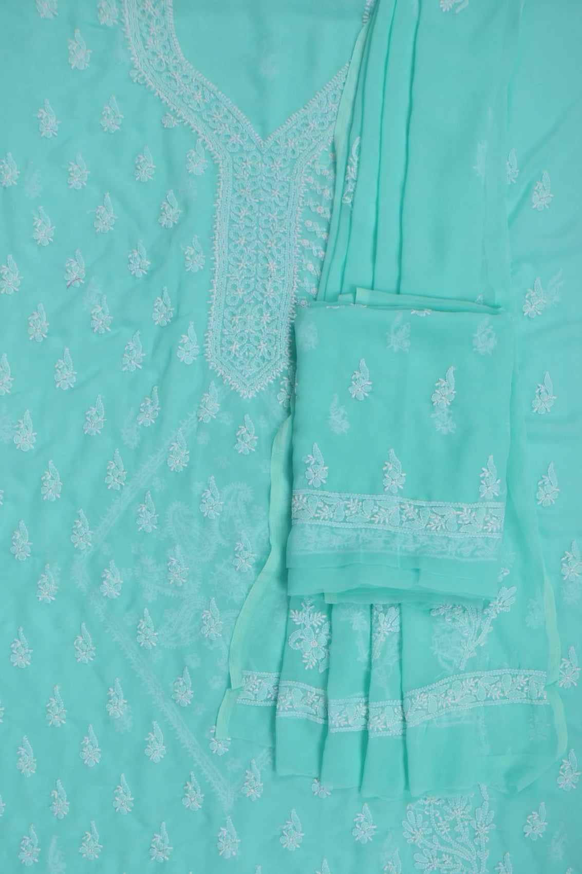 Ada Hand Embroidered Sea Green Georgette Lucknowi Chikankari Unstitched Suit Piece A615333