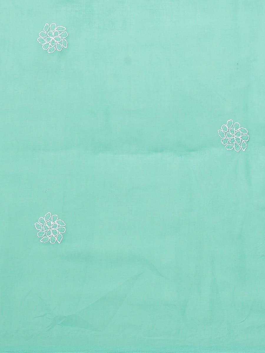 Ada Hand Embroidered Sea Green Cotton Lucknow Chikan Saree With Blouse- A311160