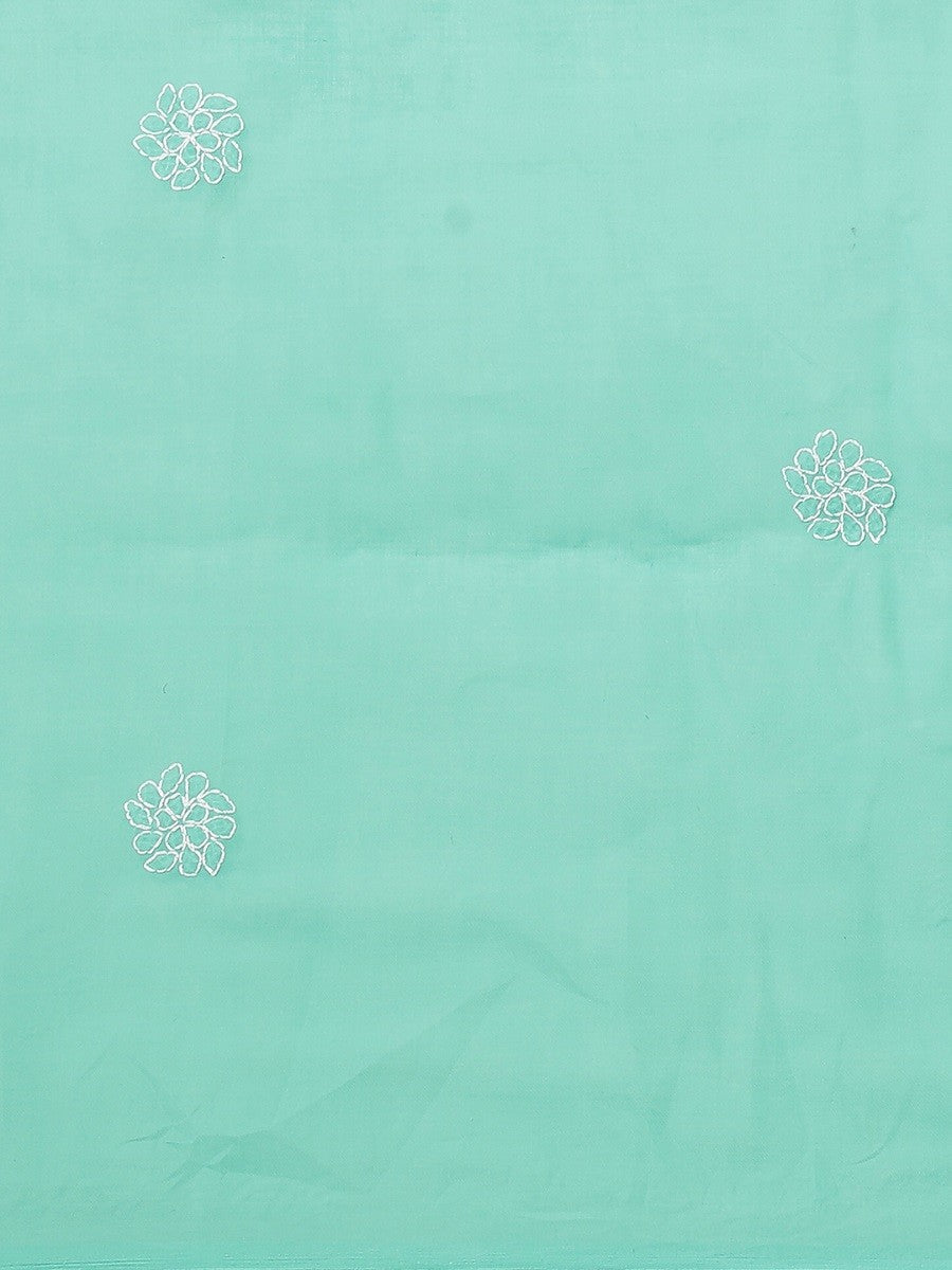 Ada Hand Embroidered Sea Green Cotton Lucknow Chikan Saree With Blouse- A311160