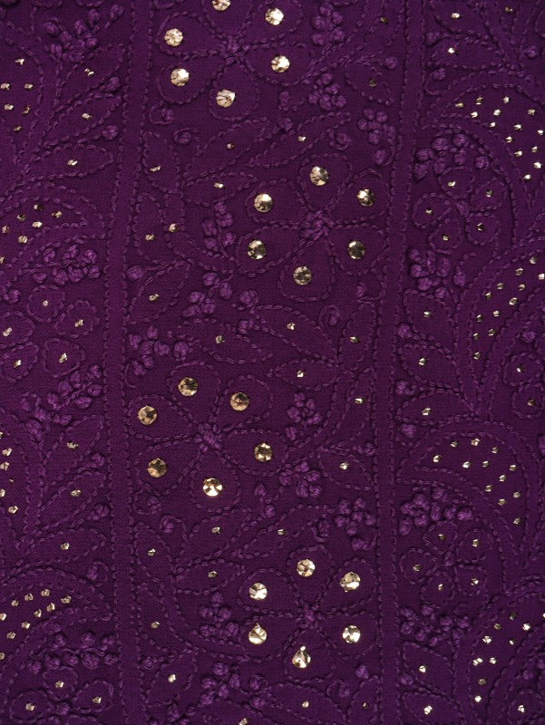 Ada Hand Embroidered Purple Georgette Lucknowi Chikan Unstitched Kurta Piece With Muqaish Work A588369
