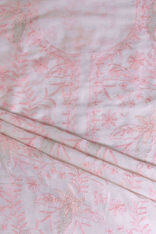 Ada Hand Embroidered White Chanderi Chikan Unstitched Kurta A422543