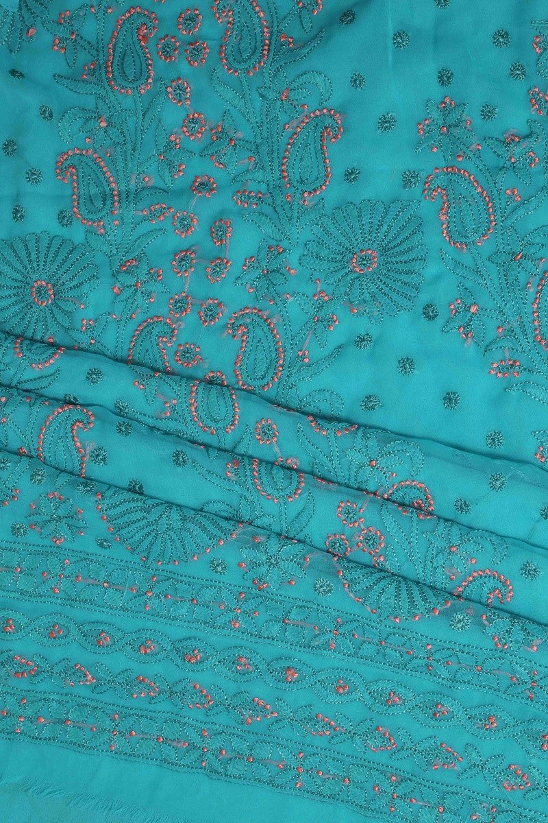 Ada Hand Embroidered Rama Green Georgette Lucknowi Chikan Unstitched Suit Piece-A211185