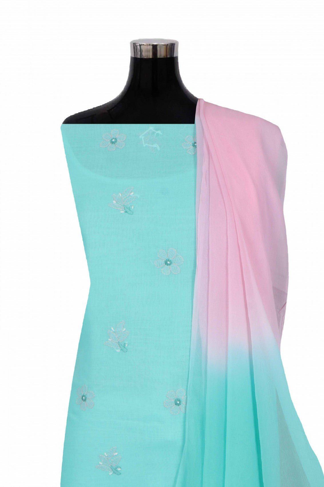 Ada Hand Embroidered Sea Green Cotton Lucknowi Chikankari Unstitched Suit Piece 01A215130
