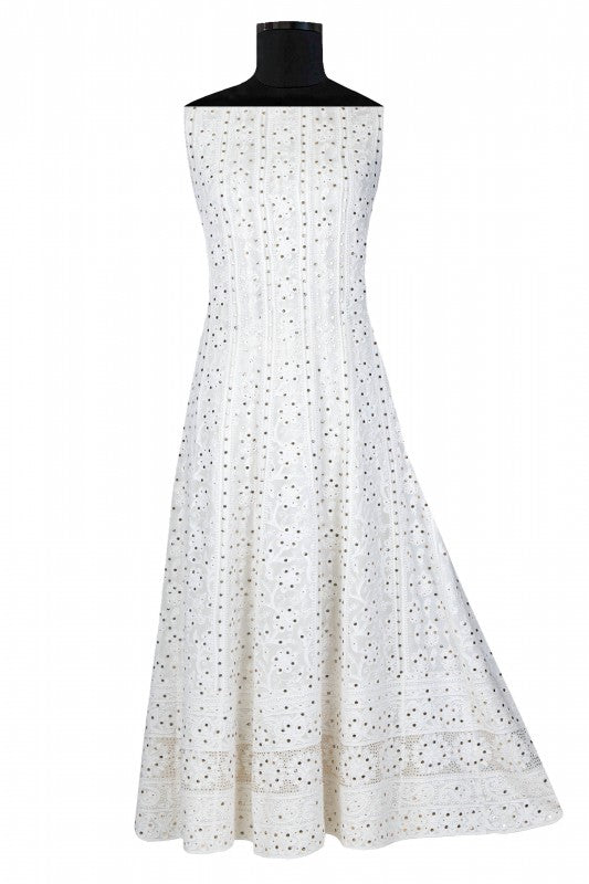 Ada Hand Embroidered White Pure Georgette Lucknowi Chikankari Semi-stitched Anarkali Kurta Dupatta Set with Muqaish Work A534054