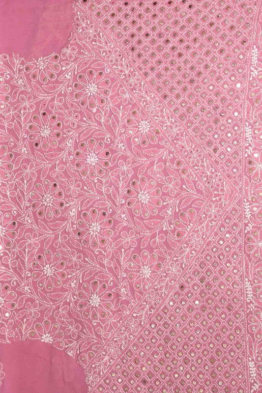 Ada Hand Embroidered Dusty Pink Pure Georgette Lucknowi Chikankari Lehenga Set With Muqaish Work A620113