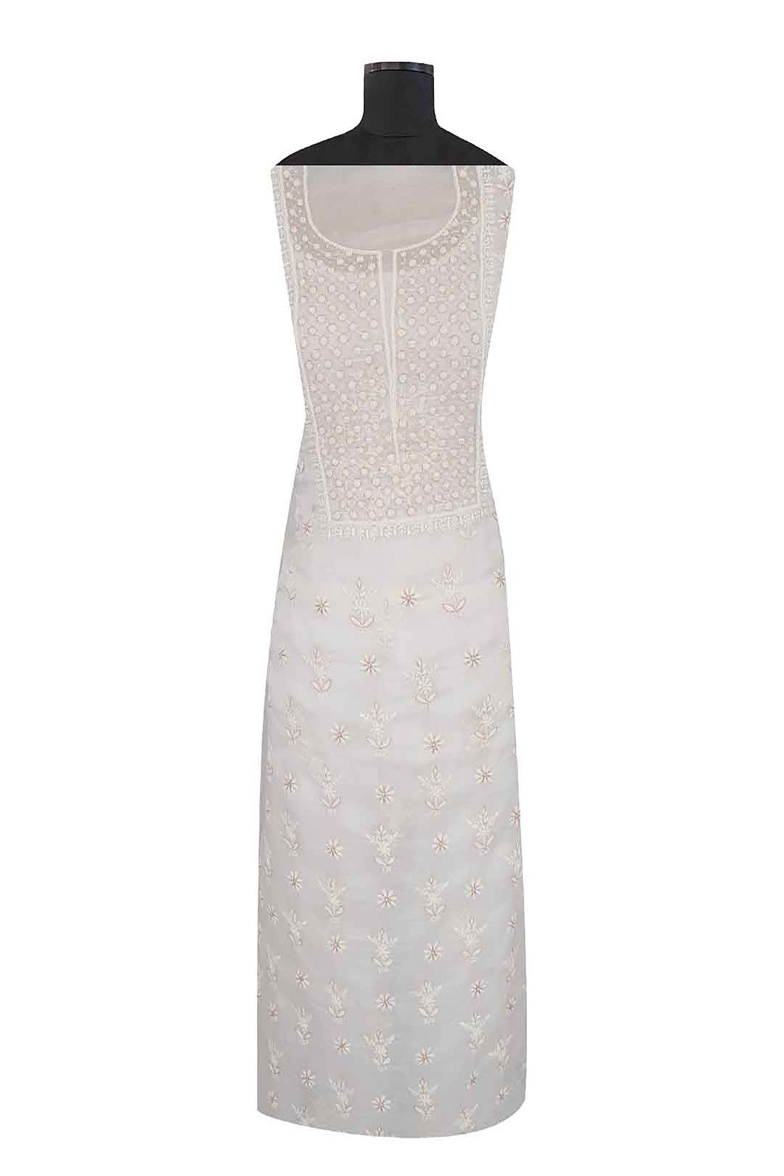 Ada Hand Embroidered White Organza Lucknowi Chikankari Unstitched Kurta Piece With Pearl Work A614805