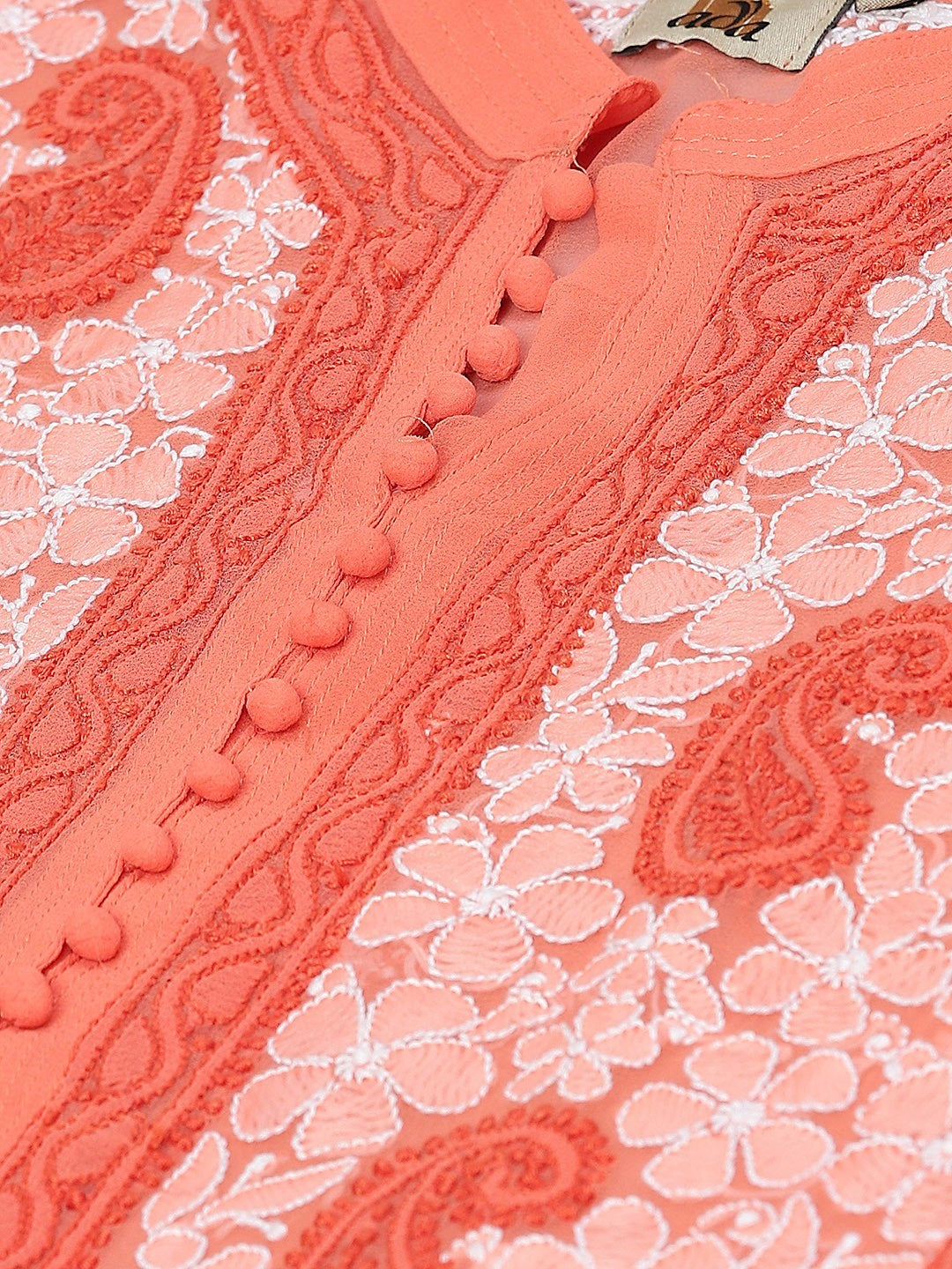 Ada Hand Embroidered Orange Georgette Lucknowi Chikankari Straight Kurta-A272355