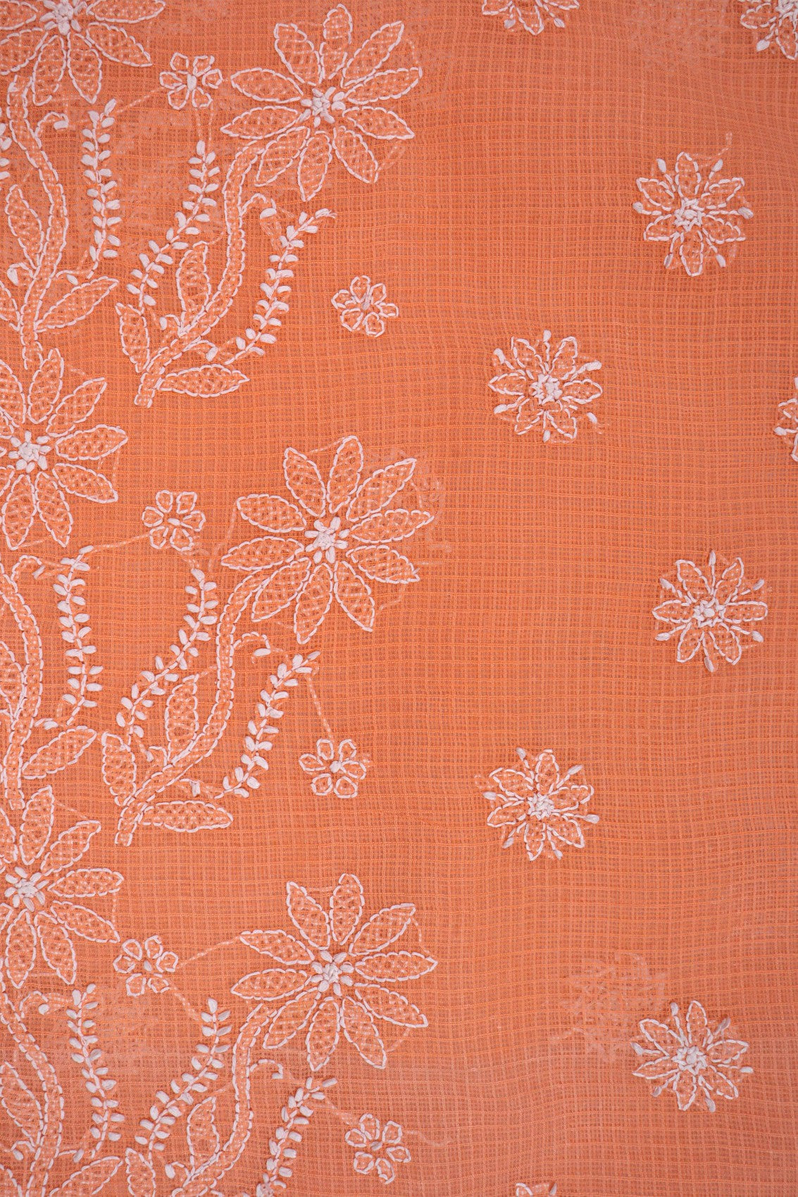 Ada Hand Embroidered Peach Kota Lucknowi Chikan Unstitched Kurta Dupatta Set A596911