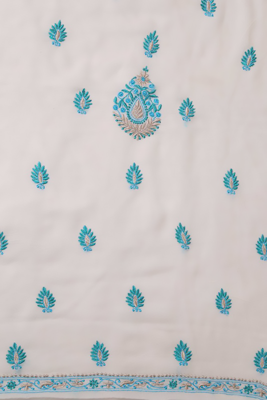 Ada Hand Embroidered White Pure Georgette Lucknowi Chikankari Unstitched Kurta Dupatta Set A56482