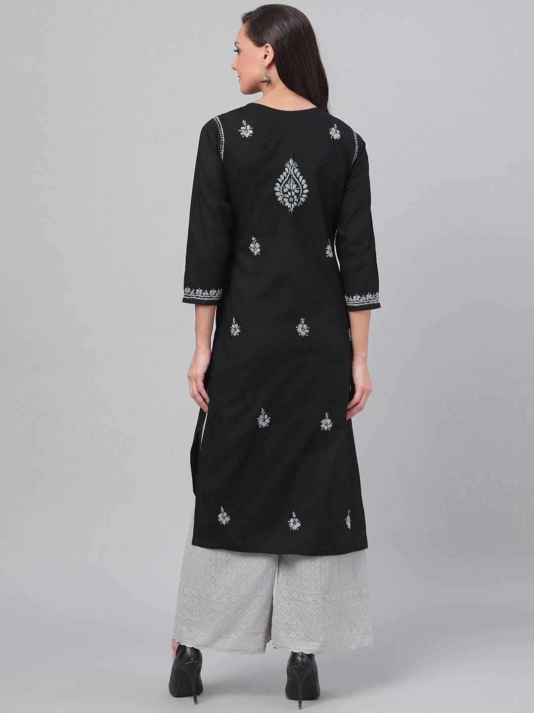 Ada Hand Embroidered Black Cotton Lucknowi Chikankari Kurta A396432