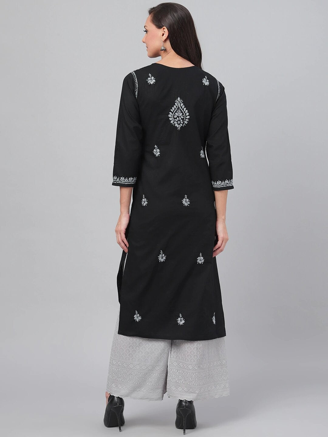 Ada Hand Embroidered Black Cotton Lucknowi Chikankari Kurta A396432