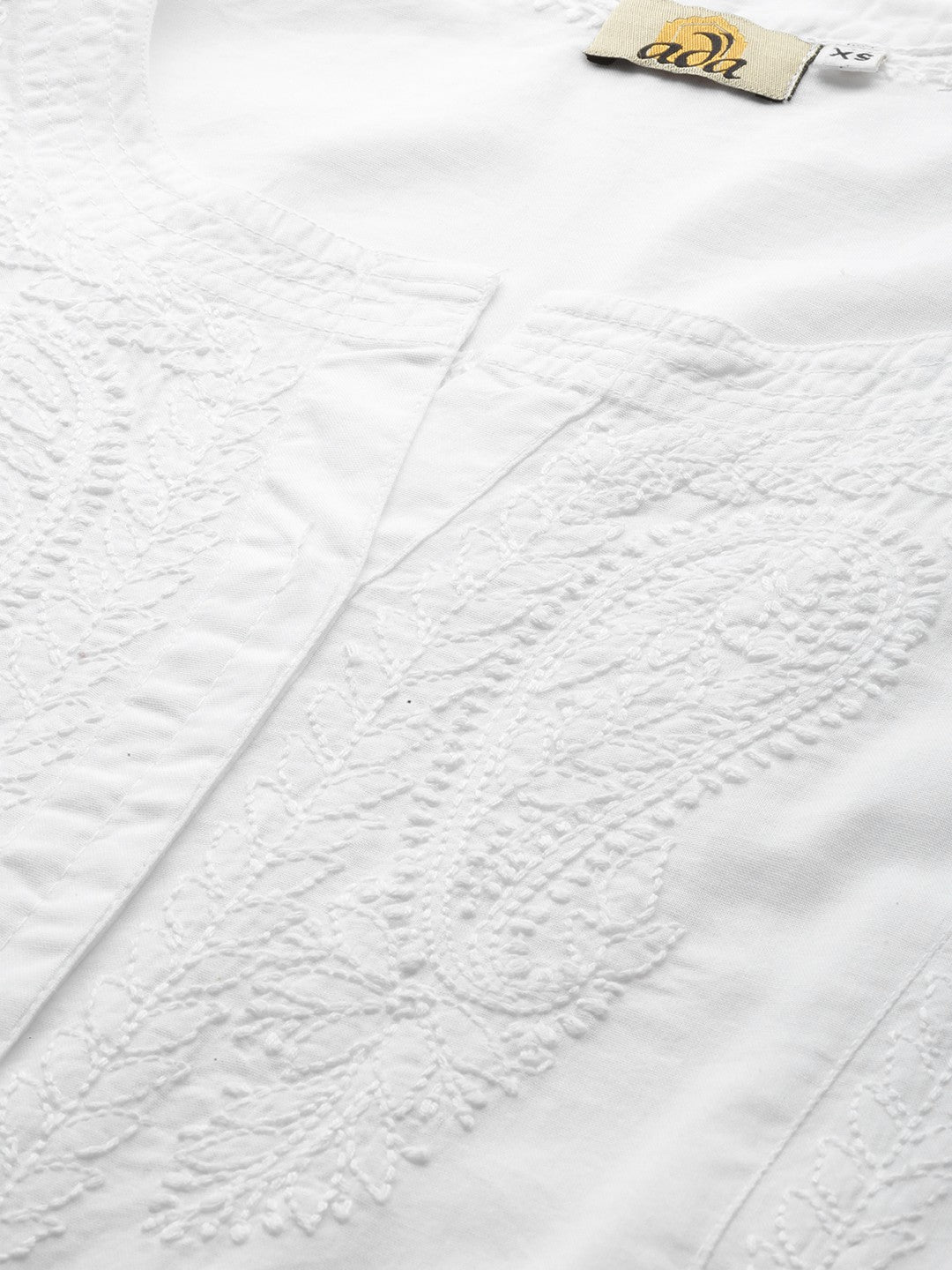 Ada Hand Embroidered White Cotton  Lucknowi Chikankari A-line Kurta A100418